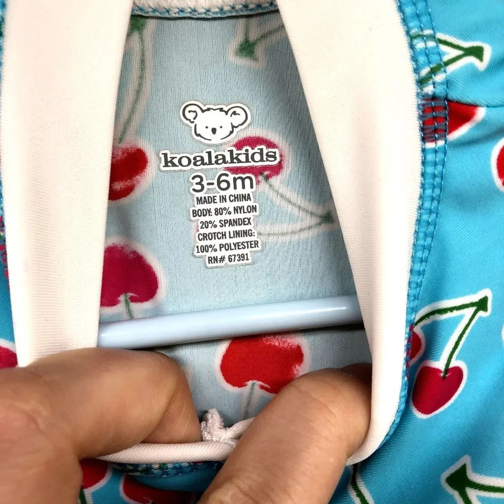 Koala Kids 3-6M Rash Guard Romper Swimsuit Cherry Print Girls Long Sleeve‎